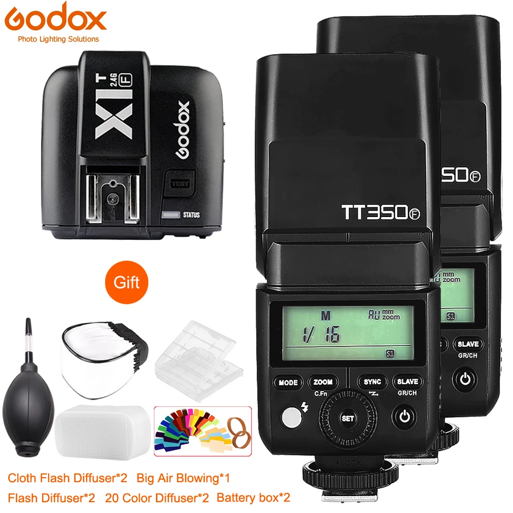 

2x GODOX Flash TT350 Mini Flash Light 2.4G Wireless HSS TLL 1/8000s + X1T Trigger for Canon Nikon Sony Fuji Olympus Panasonic