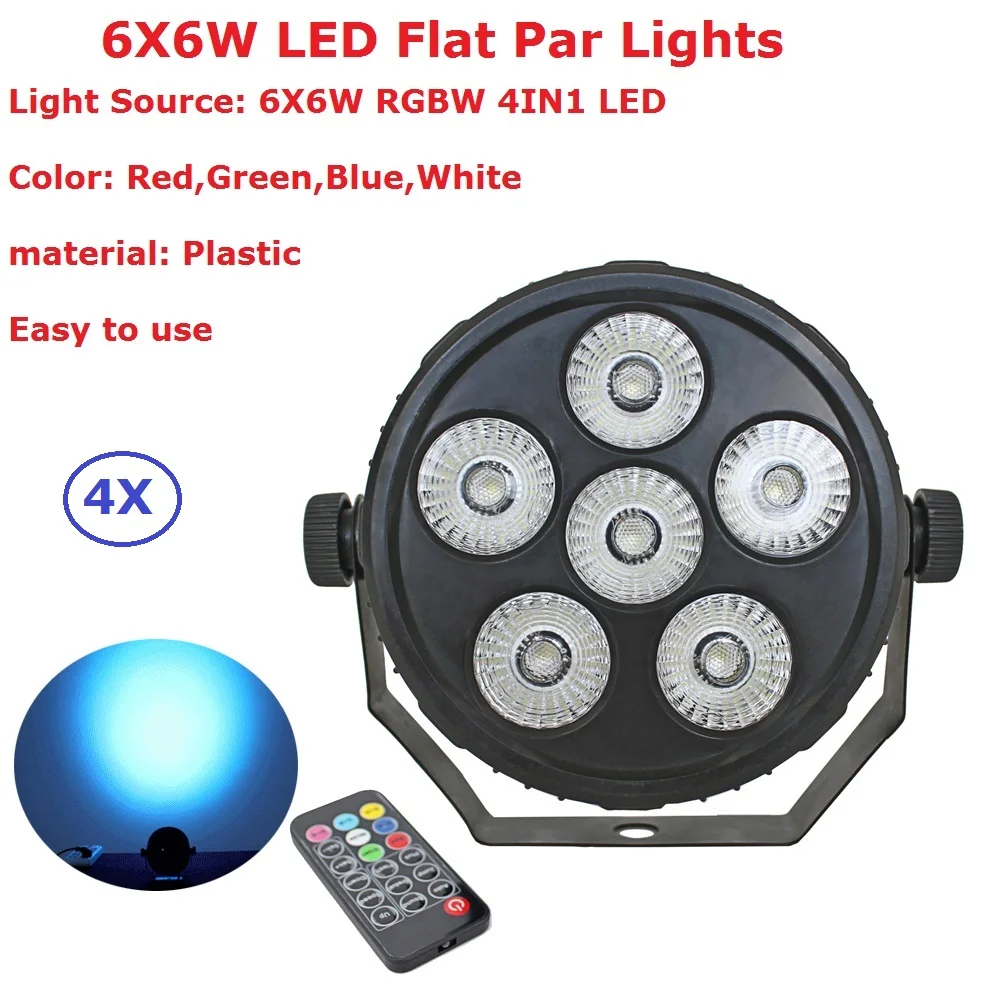 4Pcs Mini Size Plastic Par Lights 6X6W RGBW 4IN1 LED Flat Par Lights With Remote Control Professional Stage Lighting Equipments