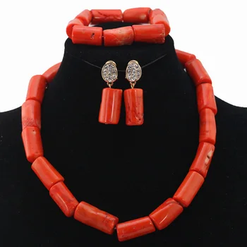 

Coral mix Gold Beaded Fashion Necklace Earrings Bracelet Jewelry Set Cheap African Coral Jewelry Set for Women Free Ship QW793