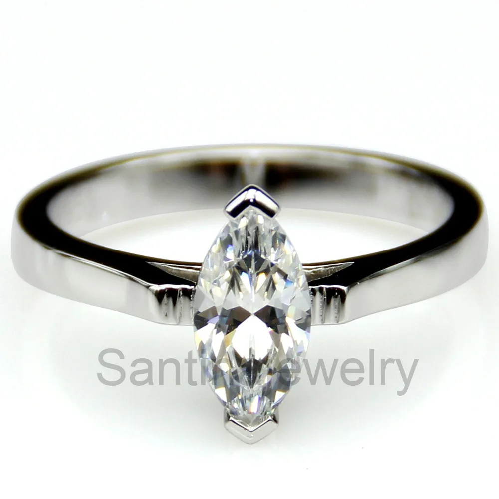 Marquise Cut 0.8ct simulate Diamond Engagement Ring 925 Sterling Silver White Gold Plated Ring Fashion Water Drop Womens Band