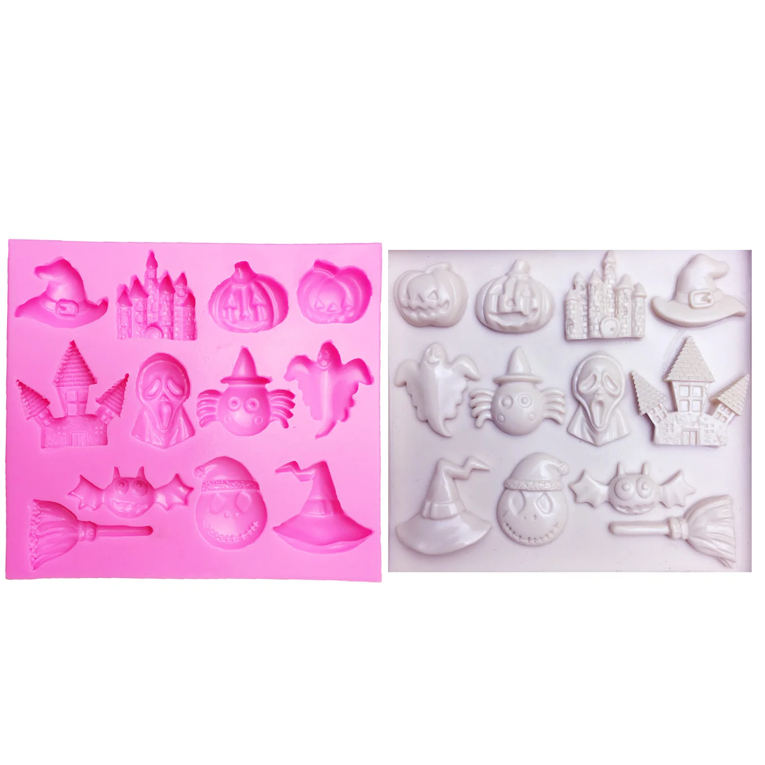 

M0482 Hot Selling Halloween Pumpkin witch hat castle Bat broom Silicone Mold Fondant DIY cake Decorating Tools