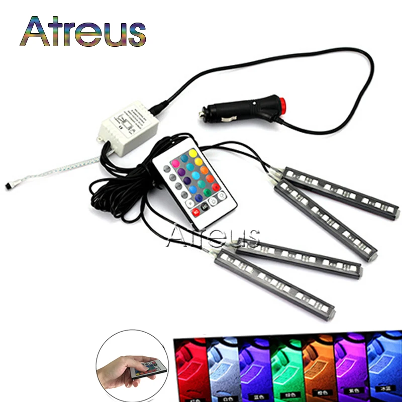 Car-styling 4X Car RGB LED DRL Strip Light with Remote Control Car LED Strip Atmosphere Lamp Kit For universal car accessories