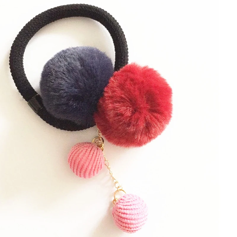 

M MISM Kids Peluche Hair Ties Kawaii Scrunchie Girls Pompon Elastic Hair Gum Pompom Elastique Cheveux Cute Princess Gomas Pelo