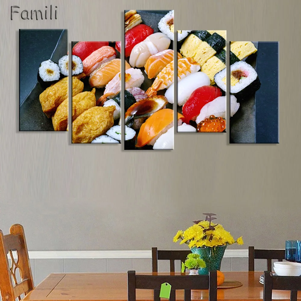 

5 Piece Wall Art Painting Various Colorful Sushi With Sesame Picture Print On Canvas Food 4 The Picture Home Decor Oil Prints