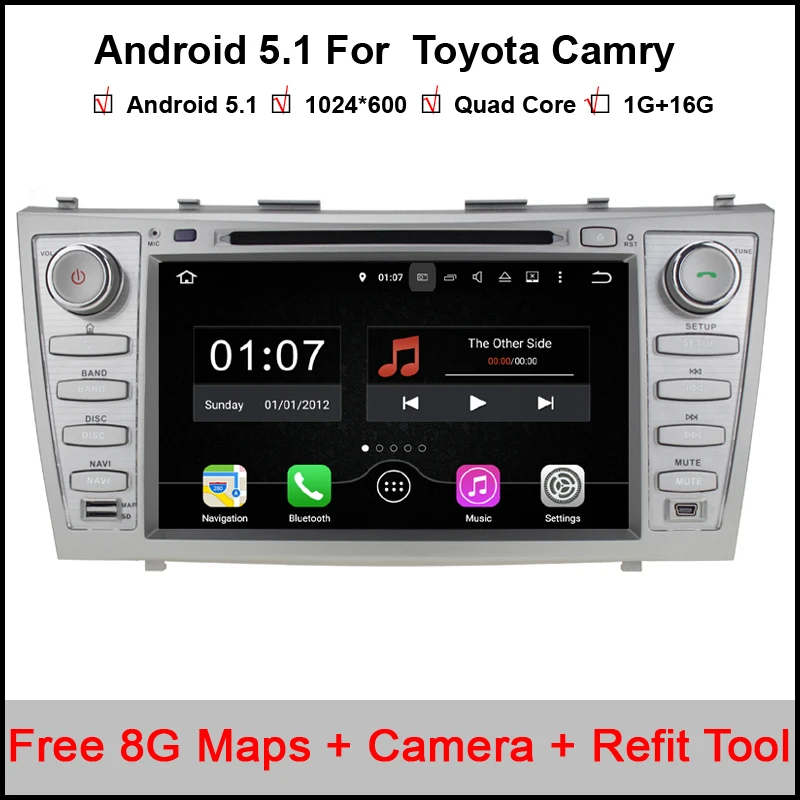 Камера 4 ядра android 5.1.1 dvd-плеер GPS для Toyota Camry 2007-2011 Поддержка obdll сабвуфер (DTV dab + опционально)