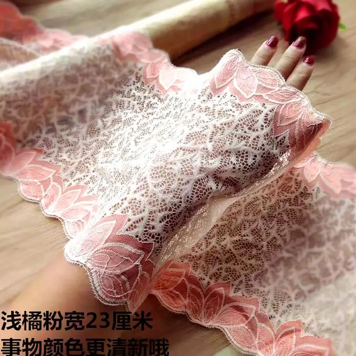 

5 Meters 23CM Double Colors Exquisite Stretchy Lace Fabric Orange Elastic Embroidery Lace Applique Trim Sewing DIY Craft