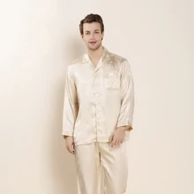 CEARPION Мужской Шелковый Пижамный костюм весна лето длинный рукав 2 шт рубашка+ брюки Повседневная Домашняя одежда Мужская мягкая Пижама