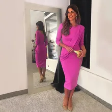 Autumn Winter Long Sleeve Elegant Party Dress Women Slim Round Neck Solid Color Pencil Dress sexy style round neck long sleeve solid color backless women s dress