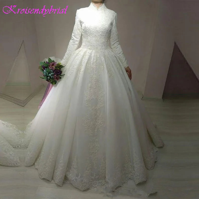 DZW165 халат De Mariage арабское свадебное платье исламское с длинным рукавом арабское бальное платье хиджаб с кружевом свадебное платье