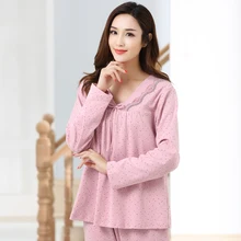 Осень хлопок пижама с длинными рукавами для Для женщин сексуальные пижамы v-образным вырезом маленький цветок женский Lounge Пижамы для девочек плюс Размеры xxxl