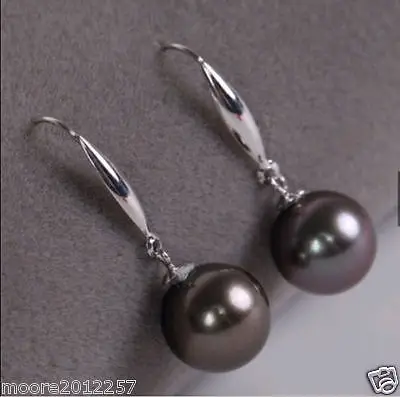 

Free Shipping >>10-11MM AAA SOUTH SEA BLACK PEARL DANGLE EARRING 14K WHITE GOLD
