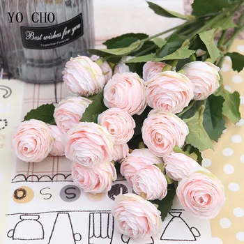 YO CHO Artificial Flowers 3 Heads Rose Branch Silk Flores Peonies for Indoor Decor Rose Artificielle Newyear Gifts Fake Flower