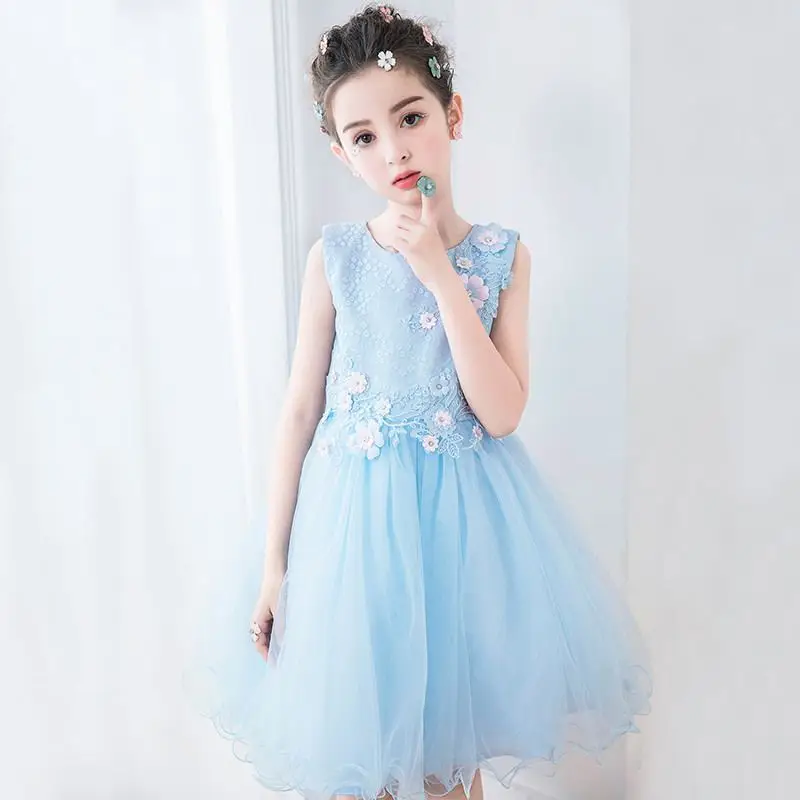 

2019 New Teenage Girls Lace Flower Tutu Princess Dress Baby Girl Clothes Vestidos Kids Dresses For Girls Wedding Party Gowns F65