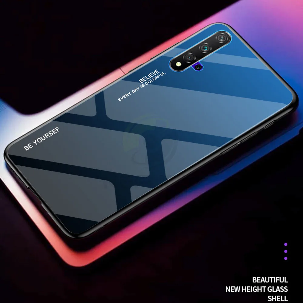 Чехол из закаленного стекла для huawei Honor 20 Pro, чехол, роскошный градиентный бампер с мягкими краями, силиконовый Жесткий Чехол для Honor 20 Honor20, чехол