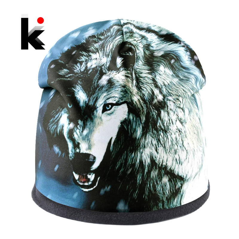 Top Fashion Skullies Beanies Men Wolf Pattern Winter Bonnet Caps Women Hip Hop Hats Streetwear Punk Bone Gorras Thick Ski Hat