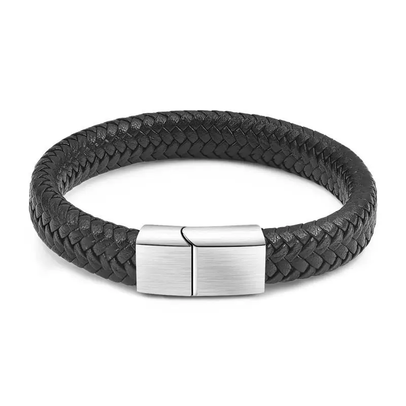 Jiayiqi мужской плетеный кожаный браслет из нержавеющей стали с магнитной застежкой модные браслеты мужские ювелирные изделия коричневый/черный - Окраска металла: 3