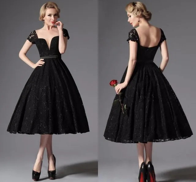 Black Lace Tea Length Dresses