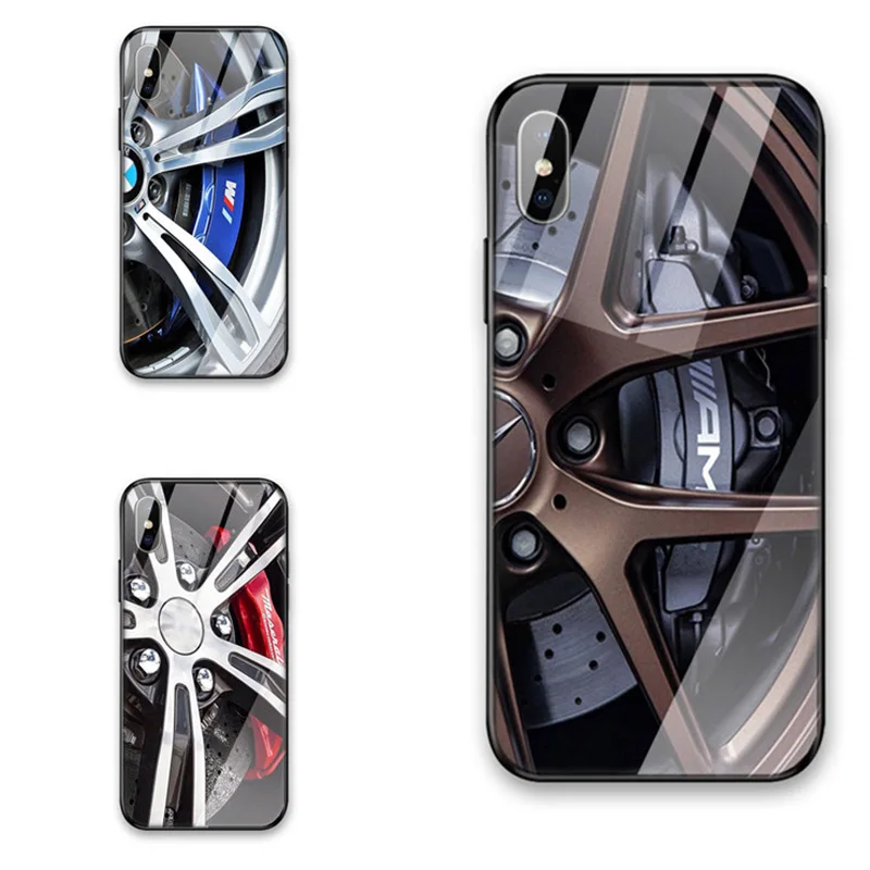 

Tempered Glass Phone Cases For iphone 8 7 6 6S plus X XS Max XR Anti-knock luxury tire Glass Back Cover for iphone 7 case
