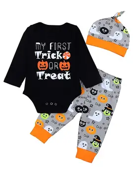 

Oklady Baby Halloween Outfit Infant Boy Clothes Funny Print My First Halloween Romper with Hat and Pants
