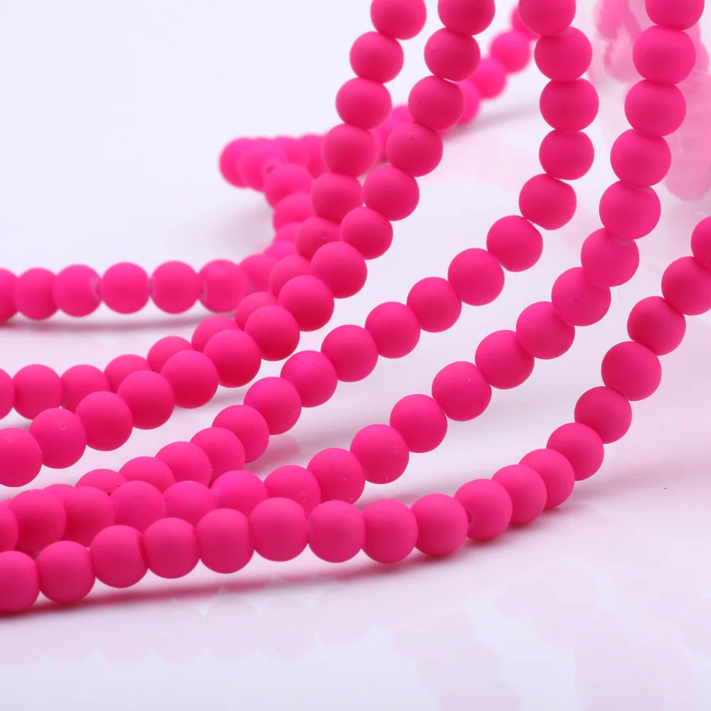 

OlingArt 6MM/8MM 50pcs/lot Glass Rubber Round beads Rose red color beads Bracelet DIY Earrings Necklace Jewelry Making