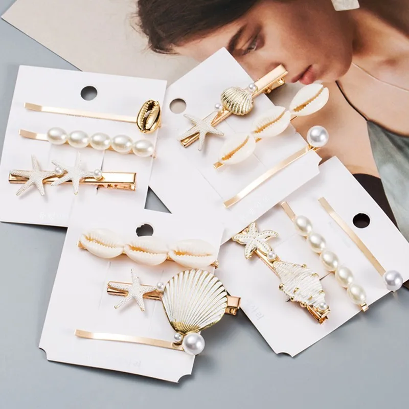 

Boho Natural Shell Hair Clips For Women 2019 Bohemian Beach Girl Conch Starfish Barrette Set for Lady Handmade Hair Accessories