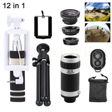 12in1 8X зум телеобъектив микроскоп 3in1 макро Широкий формат рыбий глаз Lentes телескоп штатив Зажимы для iPhone 7 6 5 4 S