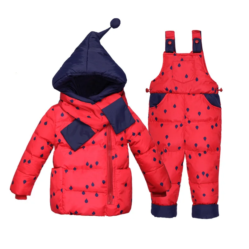 Зимнее пуховое пальто для маленьких мальчиков и девочек детская одежда детские теплые куртки зимний комбинезон для малышей, верхняя одежда комплект одежды с шарфом Coa Pan От 2 до 4 лет - Цвет: Red