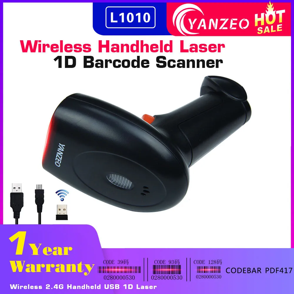 

Yanzeo Wireless 2.4G Handheld USB 1D Laser Barcode Scanner Bar Code Scanner