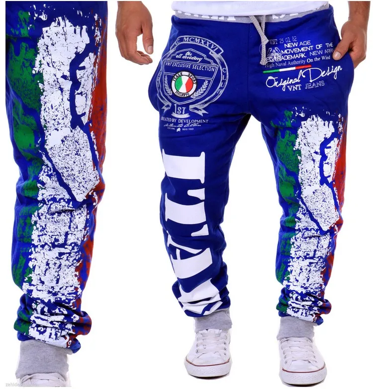 Импортные товары, модные мужские Штаны для отдыха с принтом итальянского флага - Цвет: Синий
