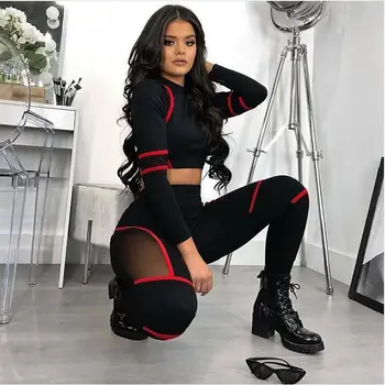 

Women Luxury Sexy Long Sleeve Mesh Bandage Set 2019 Designer Bandage Set