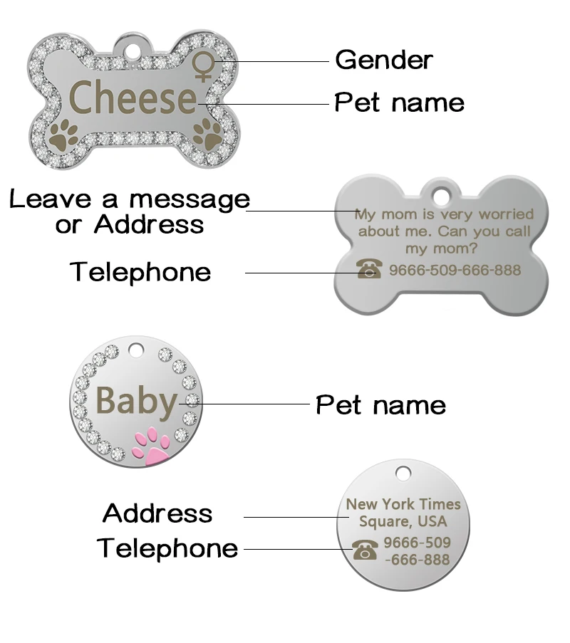 Персонализированная бирка для собак, выгравированный металлический ошейник для питомца, аксессуары из нержавеющей стали, костяная лапа для питомца, щенка, кошки, идентификационная бирка, анти-потеря