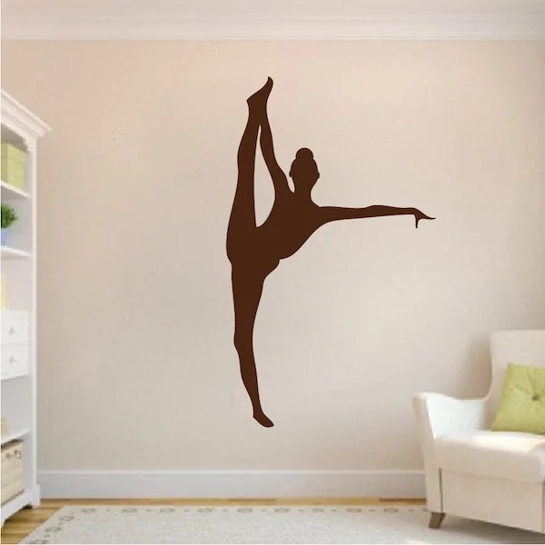 

Gymnastics Girl Wall Mural Removable Home Background Decoration Living Room Vinyl Black Silhouette Wall Decals For GYM ZA798