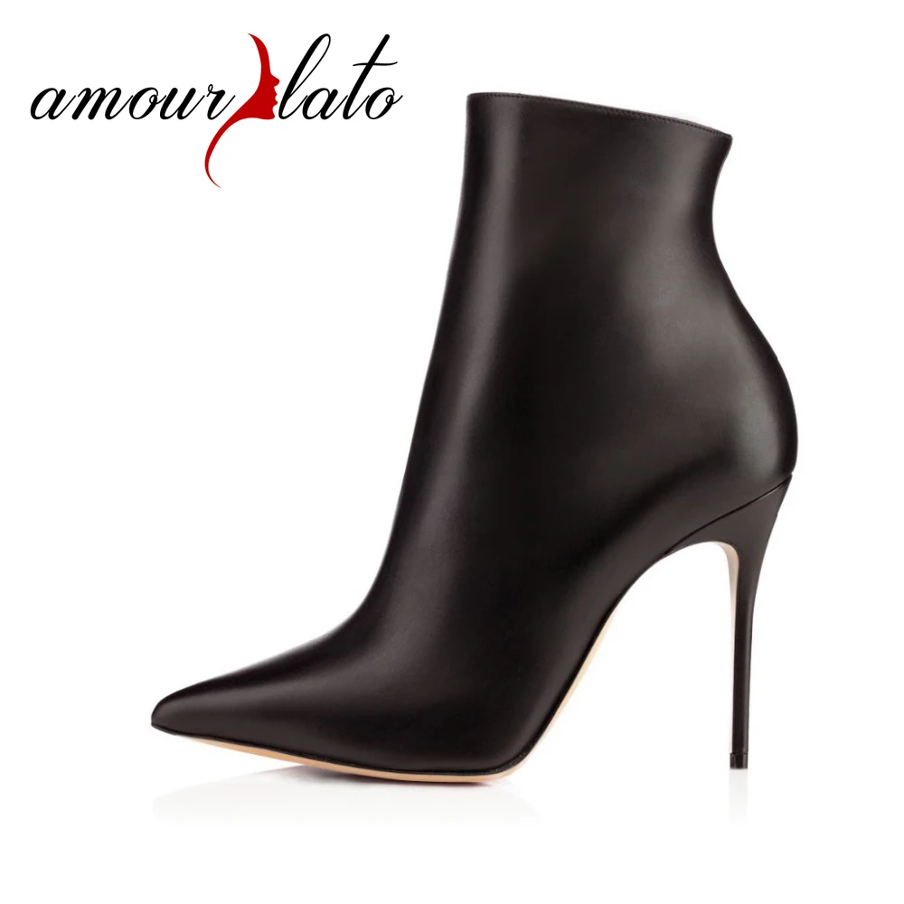 Amourplato/женские ботильоны на высоком каблуке; зимние ботинки с острым носком; пикантные вечерние модельные туфли на молнии; цвет черный, белый; размеры