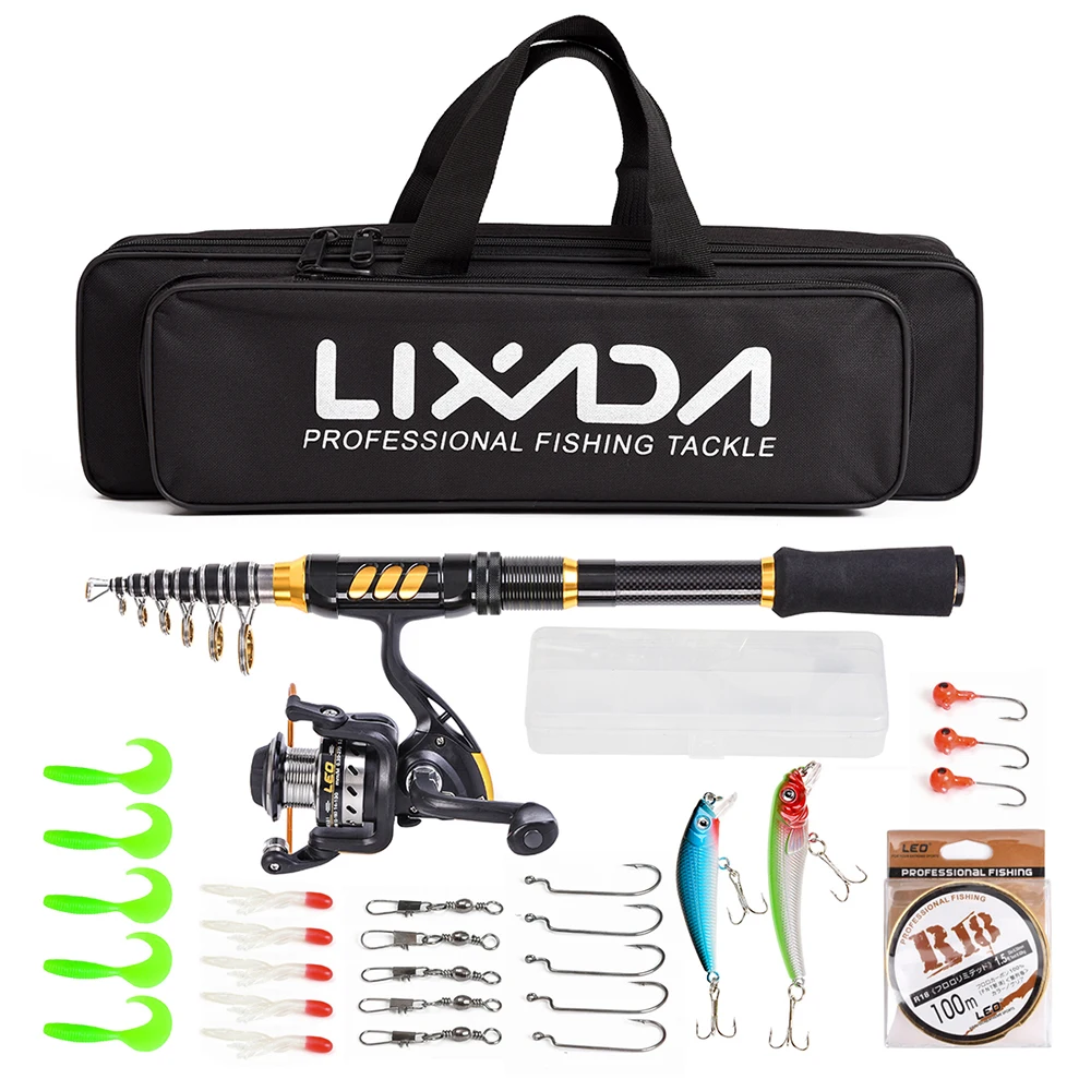 

Lixada Fishing Tackle Telescopic Fishing Rods Reel Combo Full Kit Fish Reel Gear Set 100M Line Lures Hooks Head Bag Accessories