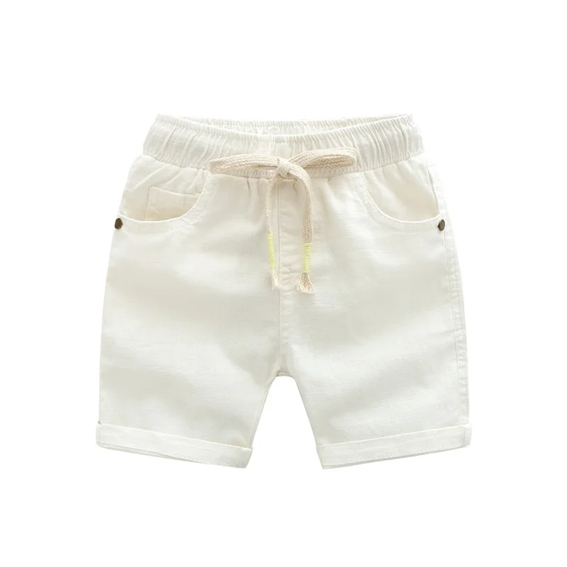 DE PEACH/Коллекция года, летние цветные хлопковые льняные шорты для маленьких мальчиков детские повседневные штаны для мальчиков, пляжные шорты для девочек, для детей ростом от 90 до 130 см - Цвет: Белый
