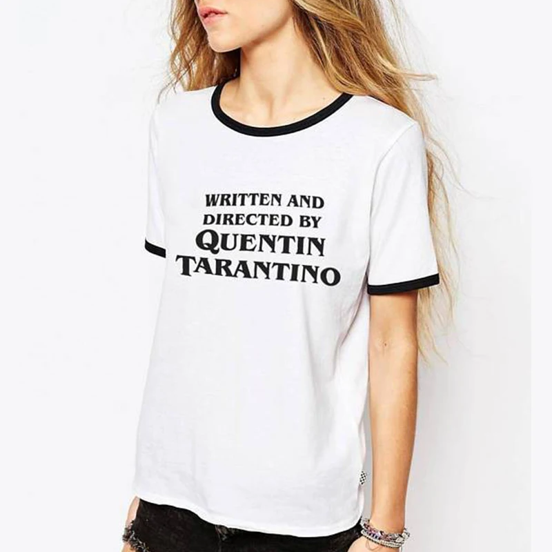 

Written and Directed By Quentin Tarantino Vintage Women Ringer T Shirt Aesthetic Tumblr Plus Size Tops Ringer Tee Drop Shipping