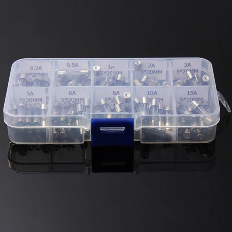 

100Pcs/Set Car Glass Tube Fuse 5*20MM Solder Seal Heat Shrink Butt Connector Automotive Cigarette Lighter Fuses With Box M8617