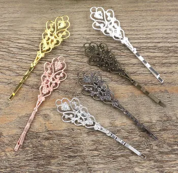 

18*41mm Vintage Filigree Flower Bobby Hairpins Blanks Findings Cabochon Bases DIY Women's Bride Hair Clips Making Multi-color
