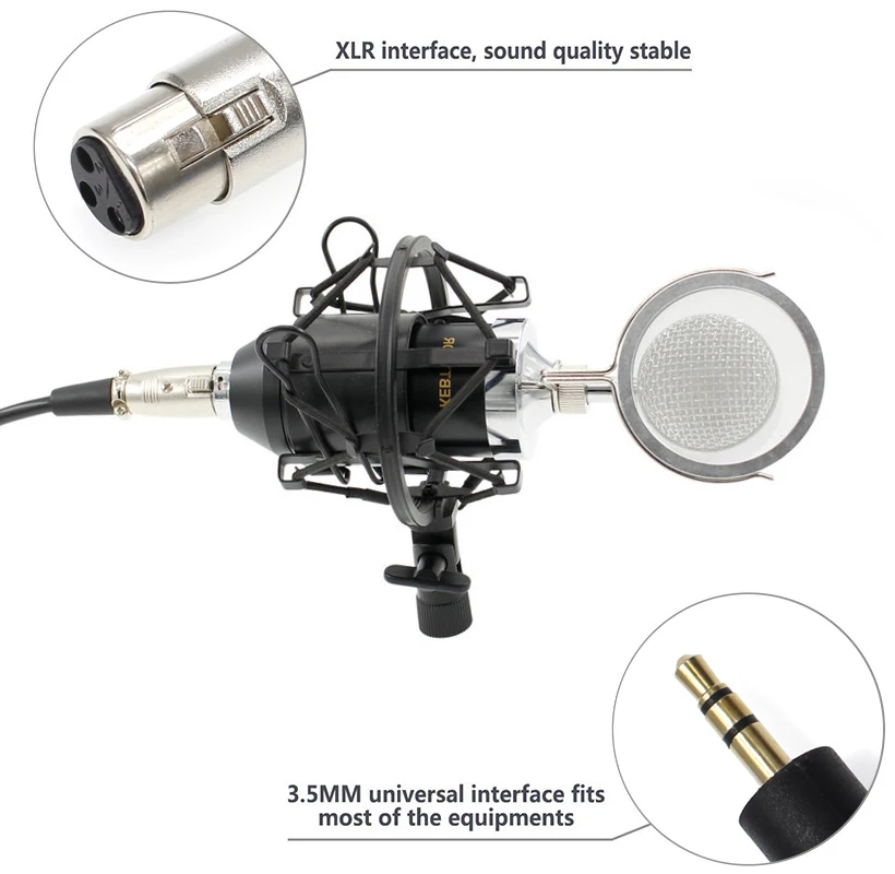 Профессиональный BM-8000 звукозаписывающий конденсаторный микрофон для студийной Звукозаписи С 3,5 мм разъемом и держателем для персональной звукозаписи KTV
