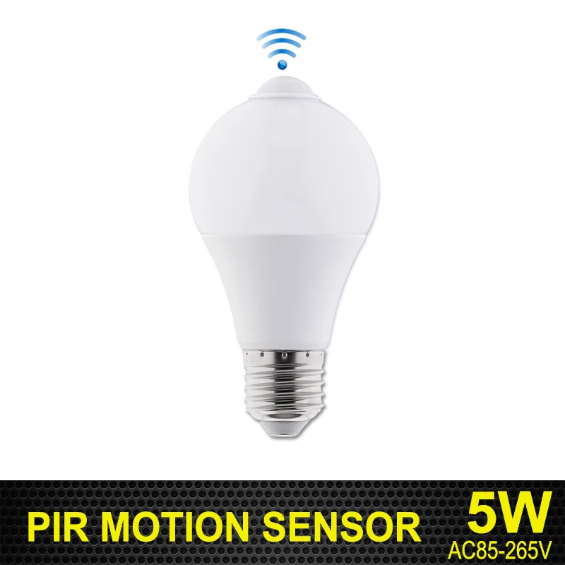 PIR Motion Sensor 5W E27 Светодиодный светильник с ПИР датчиком движения 85-265 в 5 Вт 7 Вт Светодиодный светильник 220 в 110 В Авто умная ПИР инфракрасная лампа для тела - Испускаемый цвет: PIR Motion Sensor 5W