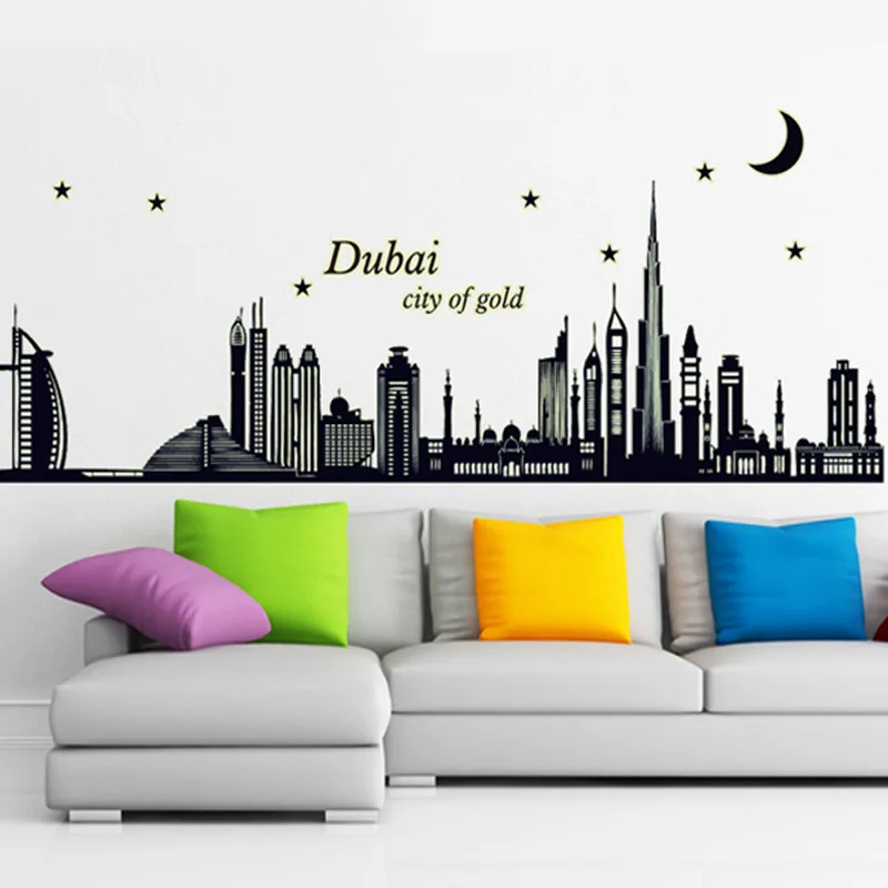 

INKANEARE Moon House Art Gallery Fashion Night Colors Attracting Beautiful Silhouettes Night Light Stickers Living Room