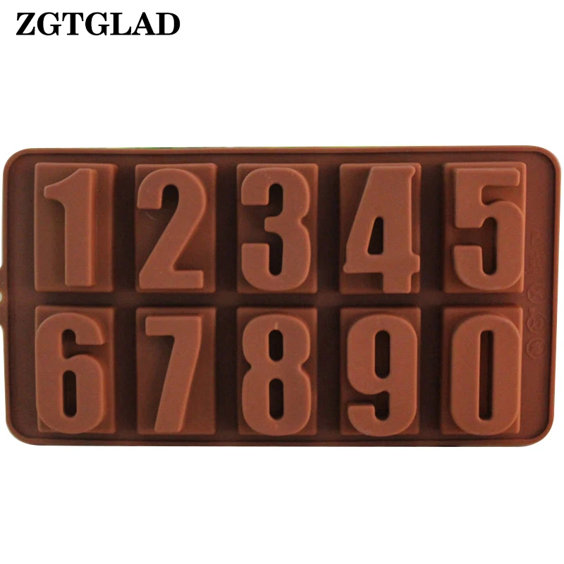 

ZGTGLAD 1pc Numbers Chocolate Silicone Mold Cake Decorating Tools Cookies Cold 3D Digital Shape Fondant Cake Moulds Random Color