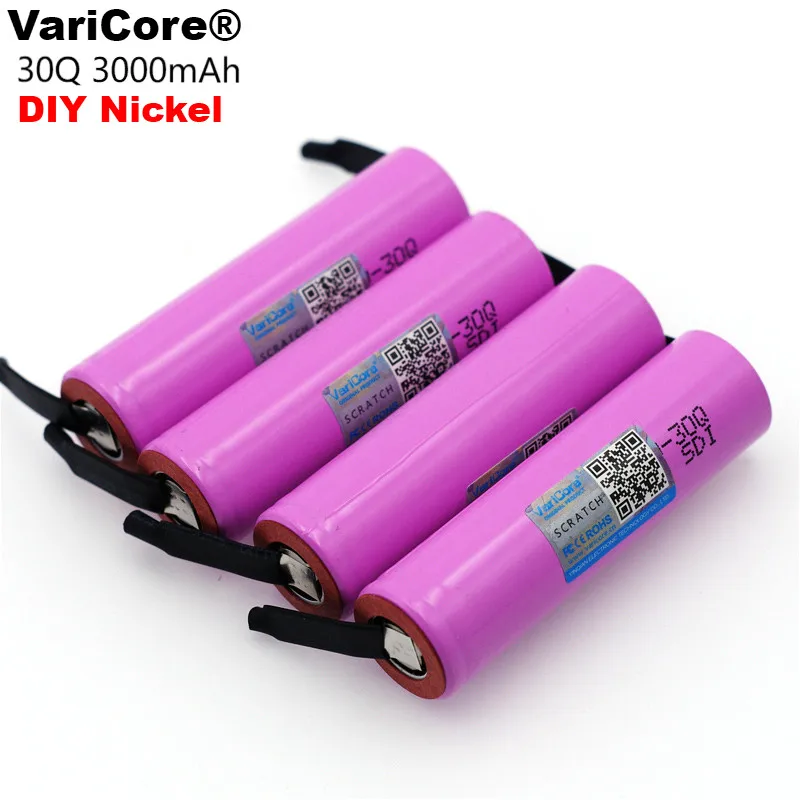 

4PCS VariCore For Samsung New INR18650 30Q 18650 3000mAh lithium Rechargeable battery +DIY Nickel batteries