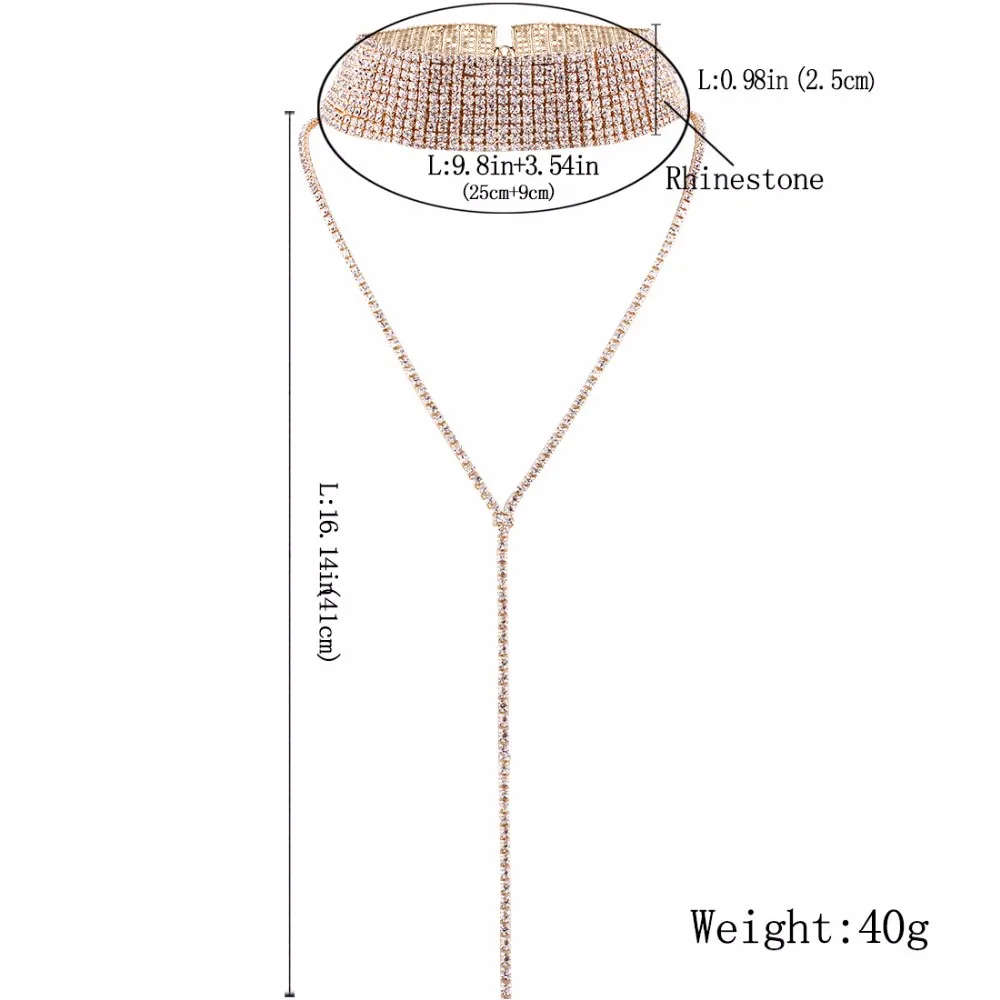 Женское Ожерелье-чокер с множеством кристаллов, длинное ожерелье на свадьбу, вечеринку, выпускной, Рождество, сексуальные золотые стразы