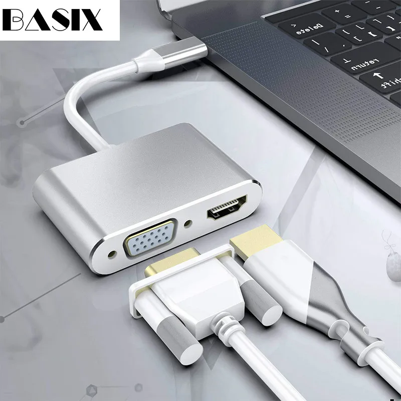 Basix USB C To HDMI VGA Adapter Type 4K Thunderbolt 3 for Samsung Galaxy S10/S9/S8 Huawei Mate 20/P30 Pro USB-C | Электроника