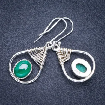 

Natural Malachite Handmade Unique 925 Sterling Silver Earrings 1.5" A0863