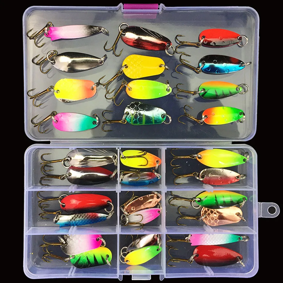 

WALK FISH 10/30pcs Assorted Fishing Lures Metal Fishing Baits Bass Spoon Spinner Bait with Sharp Fishing Tackles Box Accessories