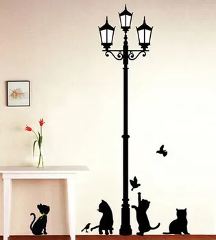 

Free Shipping Popular Ancient Lamp Cats and Birds Wall Sticker Wall Mural Home Decor Room Kids Decals Wallpaper