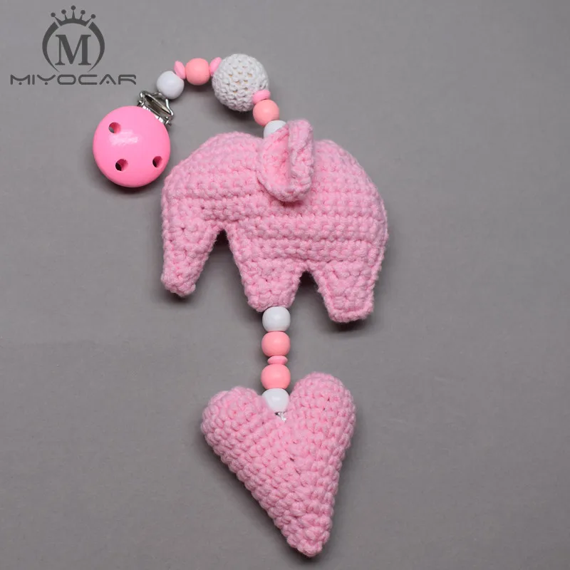 

MIYOCAR handmade lovely wood clip pink Crochet elephants stroller toy chain for pram stroller mobile rattle stroller chain