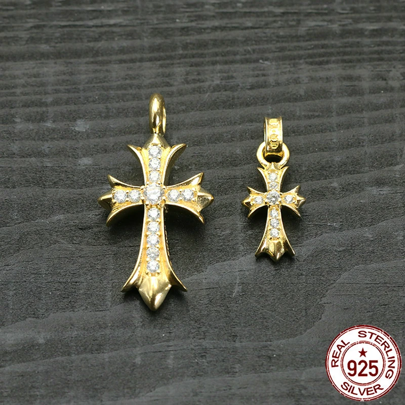 

100% s925 sterling silver pendant personality fashion classic jewelry punk style cross inlaid stone shape 2018 new gift to send